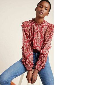 Anthropologie Red Floral Blouse